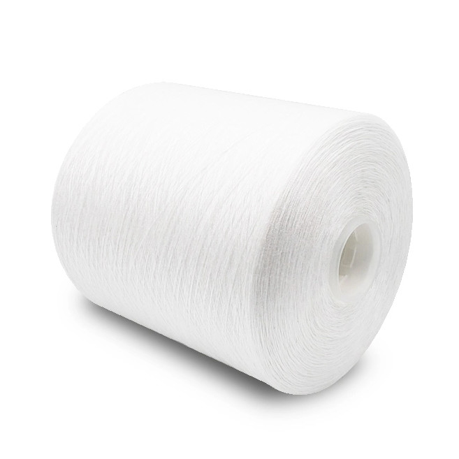 Hilo de poliéster hilado 100% blanco crudo de alta calidad y gran venta en 2025, 60/2, 1,25 kg/cono